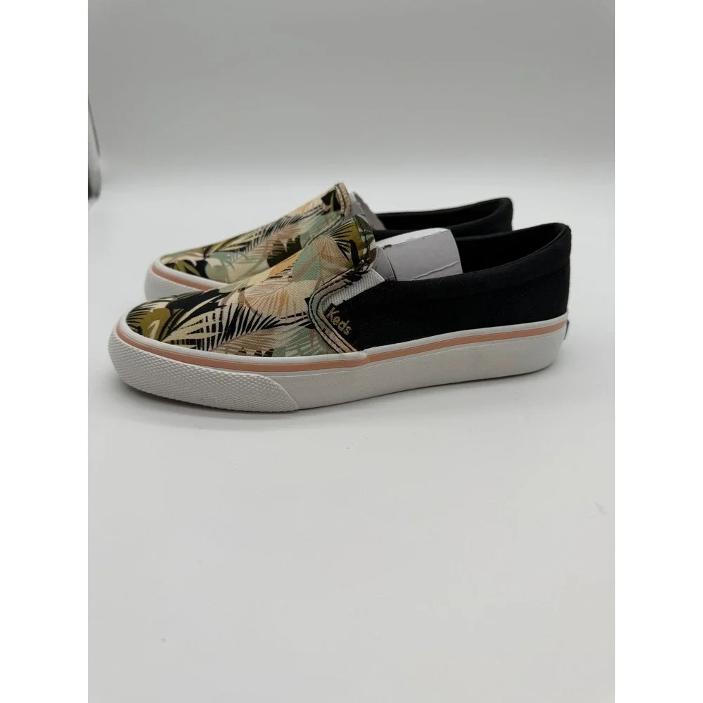 Keds Double Decker Tropical Palm Print Slip On Sneakers Black Green 5M